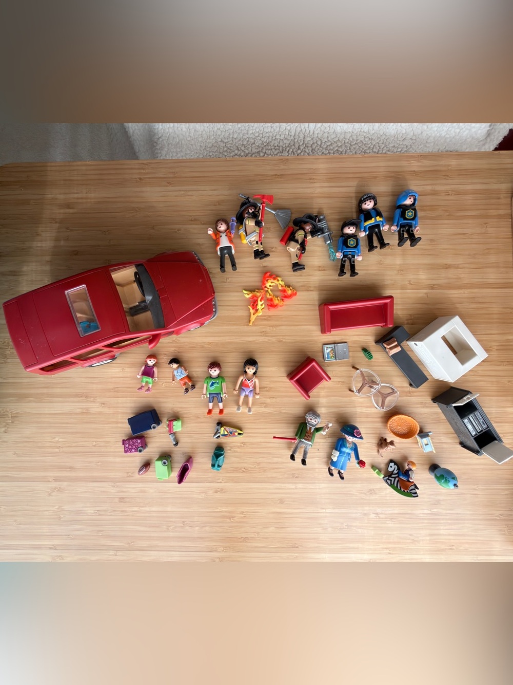 Lot Playmobil Family Car Living Room Set Firefighters Figures Accessories Used